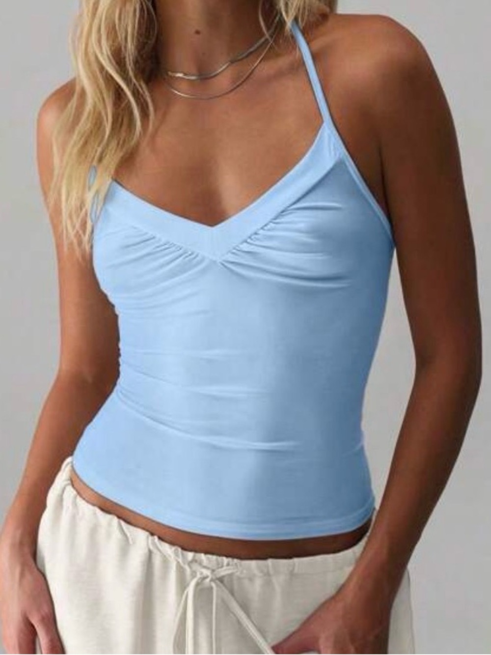Light Blue Spaghetti Strap V-Neck Cami Top